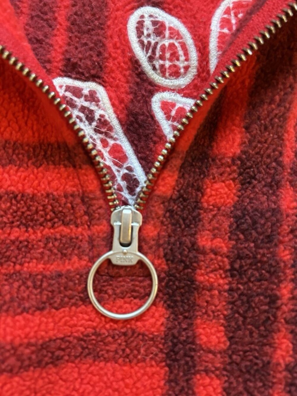 PINK Victoria's Secret Medium Polar Fleece Red Black Plaid Half-Zip Hoodie Gift - Picture 10 of 11